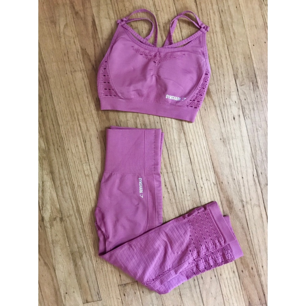 Pink Gymshark Leggings and Sports Bra Set